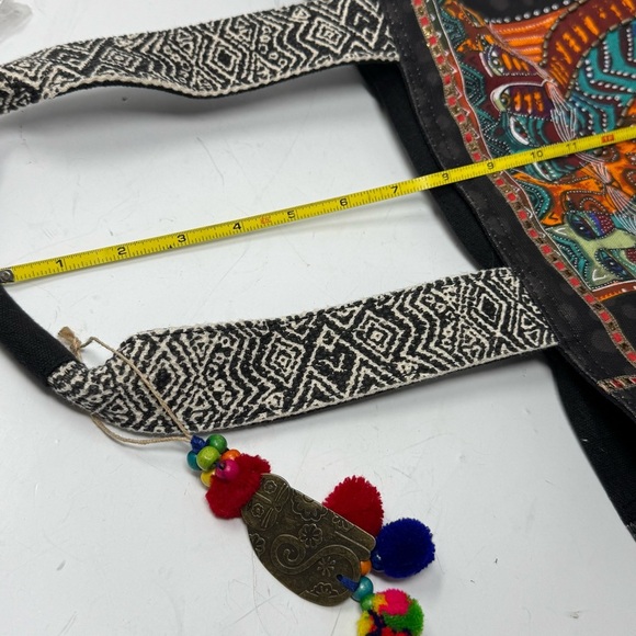 NEW Laurel Burch Fantastic Felines Cat Shoulder Tote Bag Purse Beaded Black - Picture 10 of 10